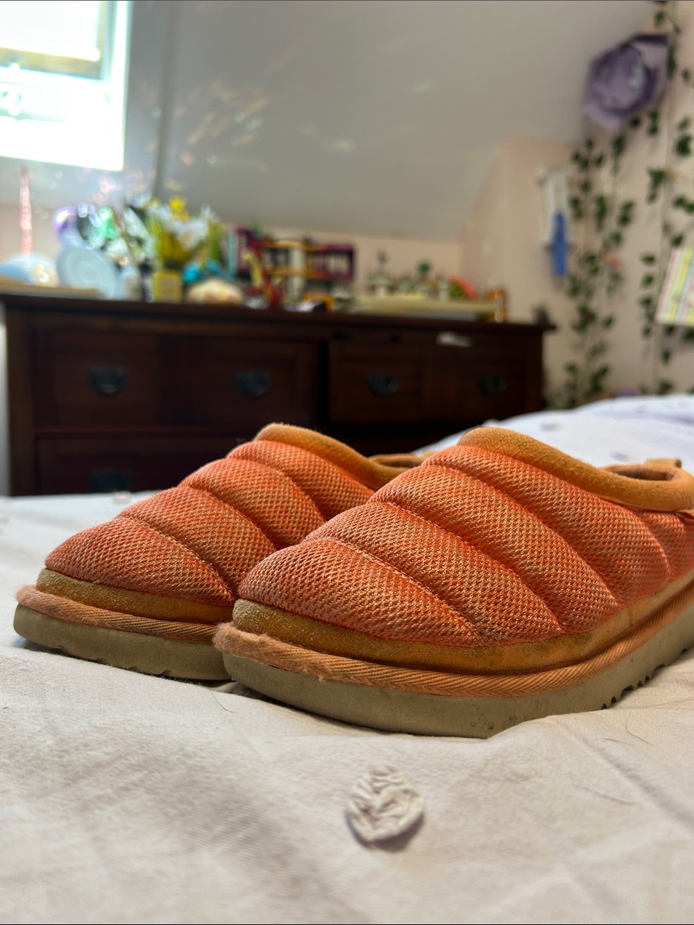 UGG Kids Orange Quilted Slip-On Slippers
